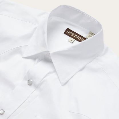 Men Classic Cut Stetson White Pinpoint Oxford Western Shirt White