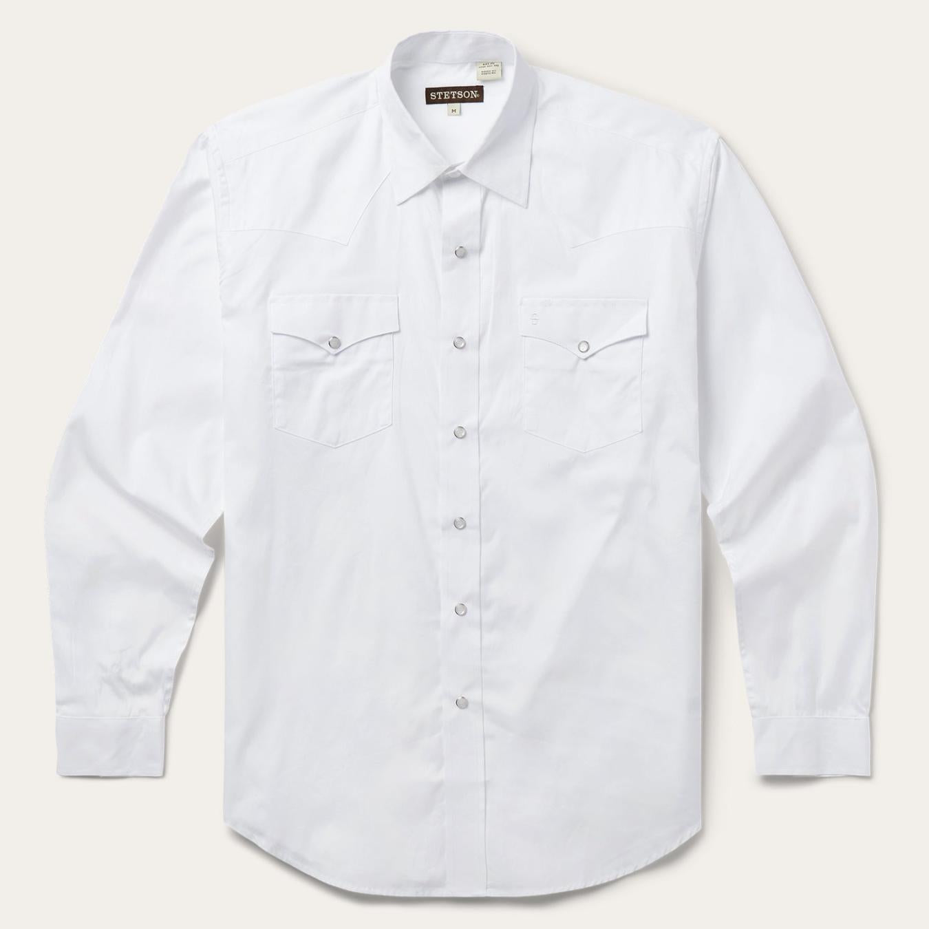 Men Classic Cut Stetson White Pinpoint Oxford Western Shirt White