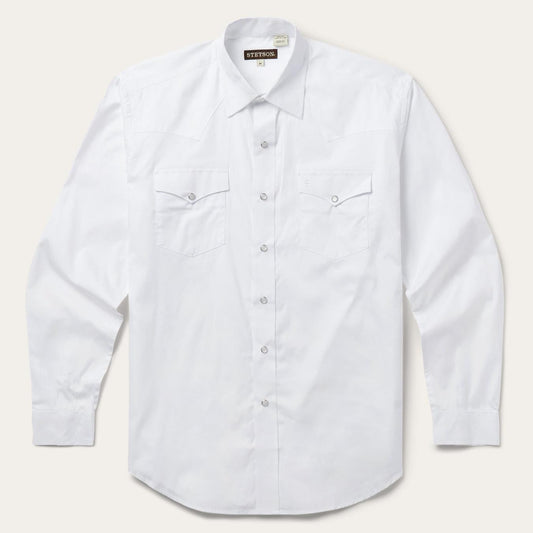 Men Classic Cut Stetson White Pinpoint Oxford Western Shirt White
