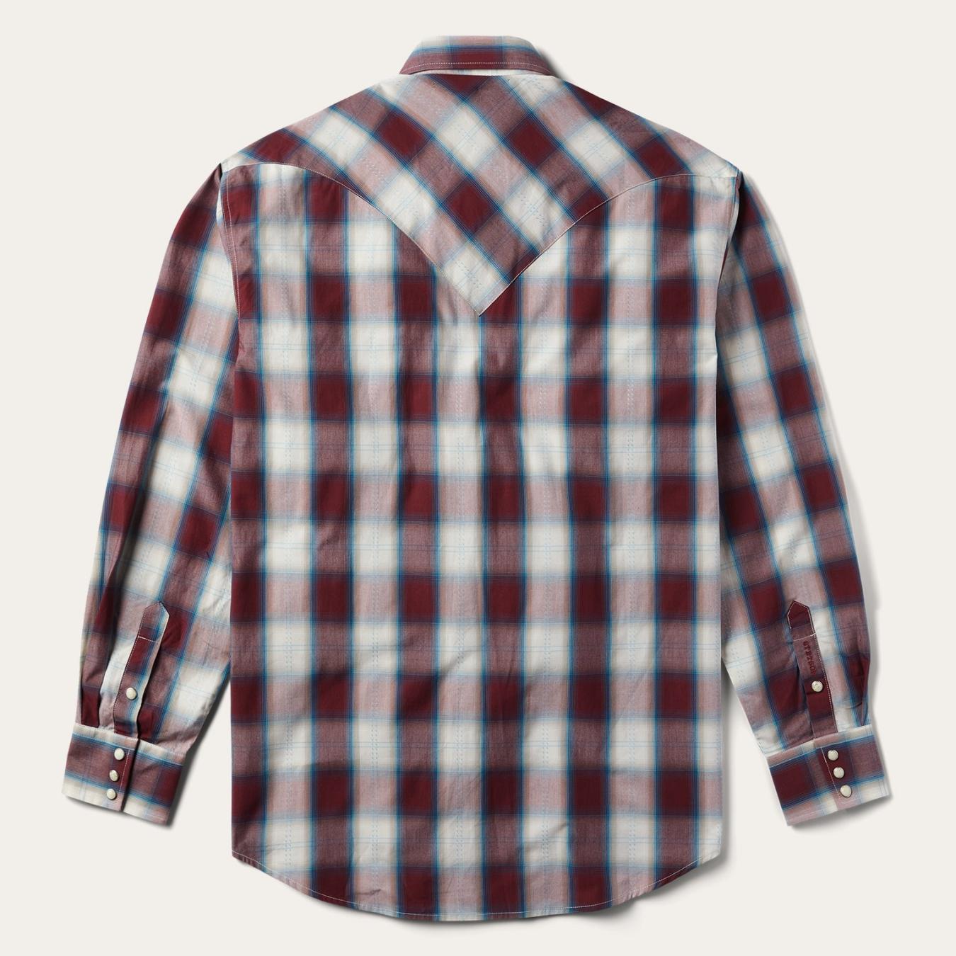 Men Classic Cut Stetson Wine Plaid Shirt Wine
