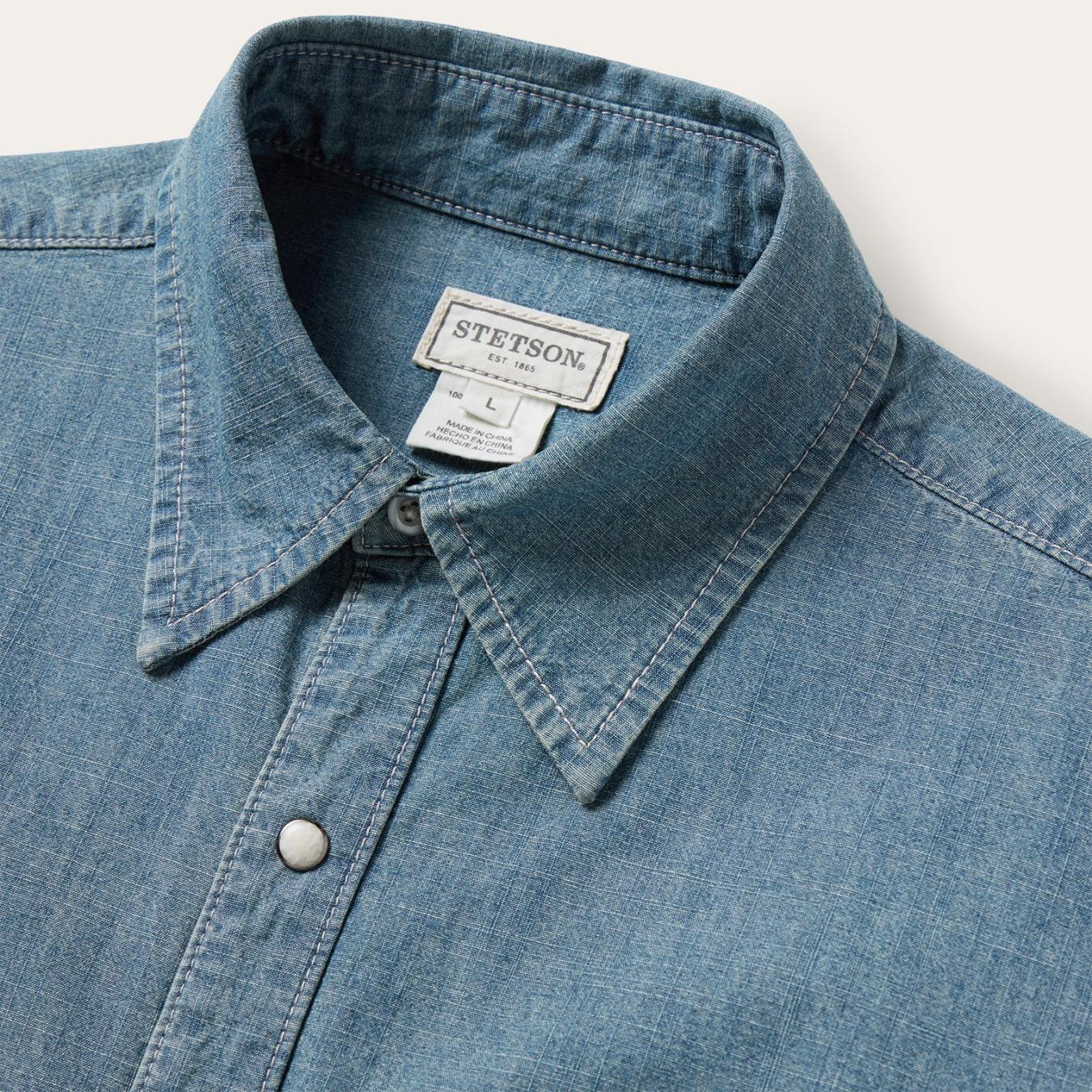 Men Denim Shirts Stetson Chambray Denim Shirt Blue