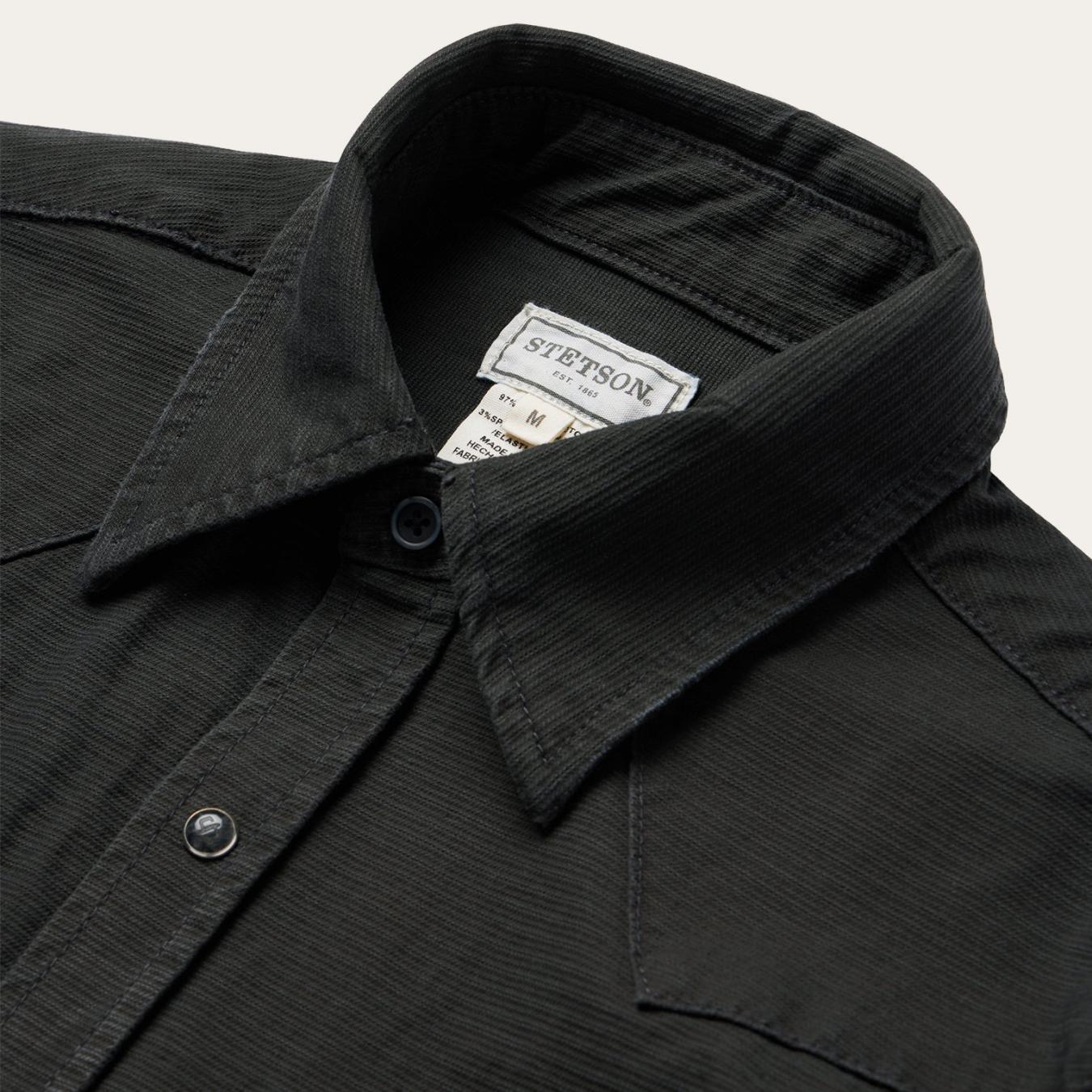 Men Denim Shirts Stetson Charcoal Corded Denim Shirt Grey