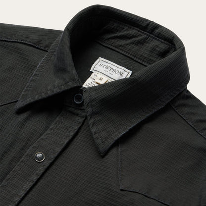Men Denim Shirts Stetson Charcoal Corded Denim Shirt Grey