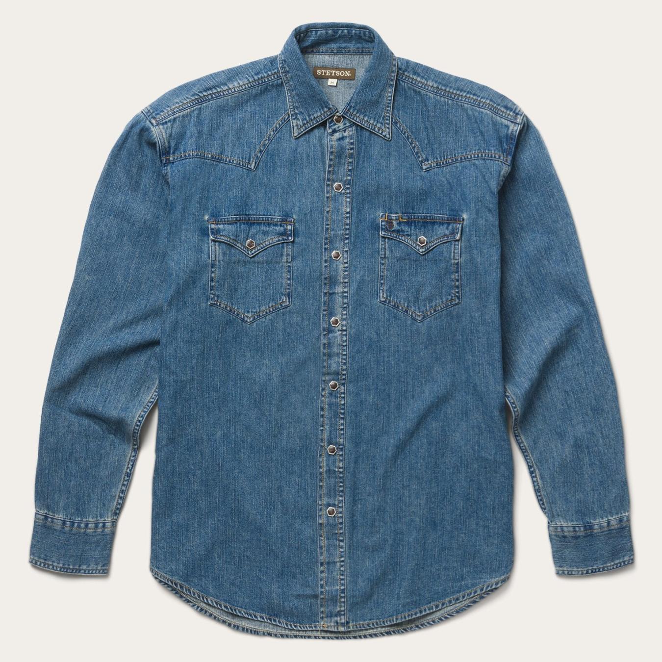 Men Denim Shirts Stetson Classic Denim Shirt Blue