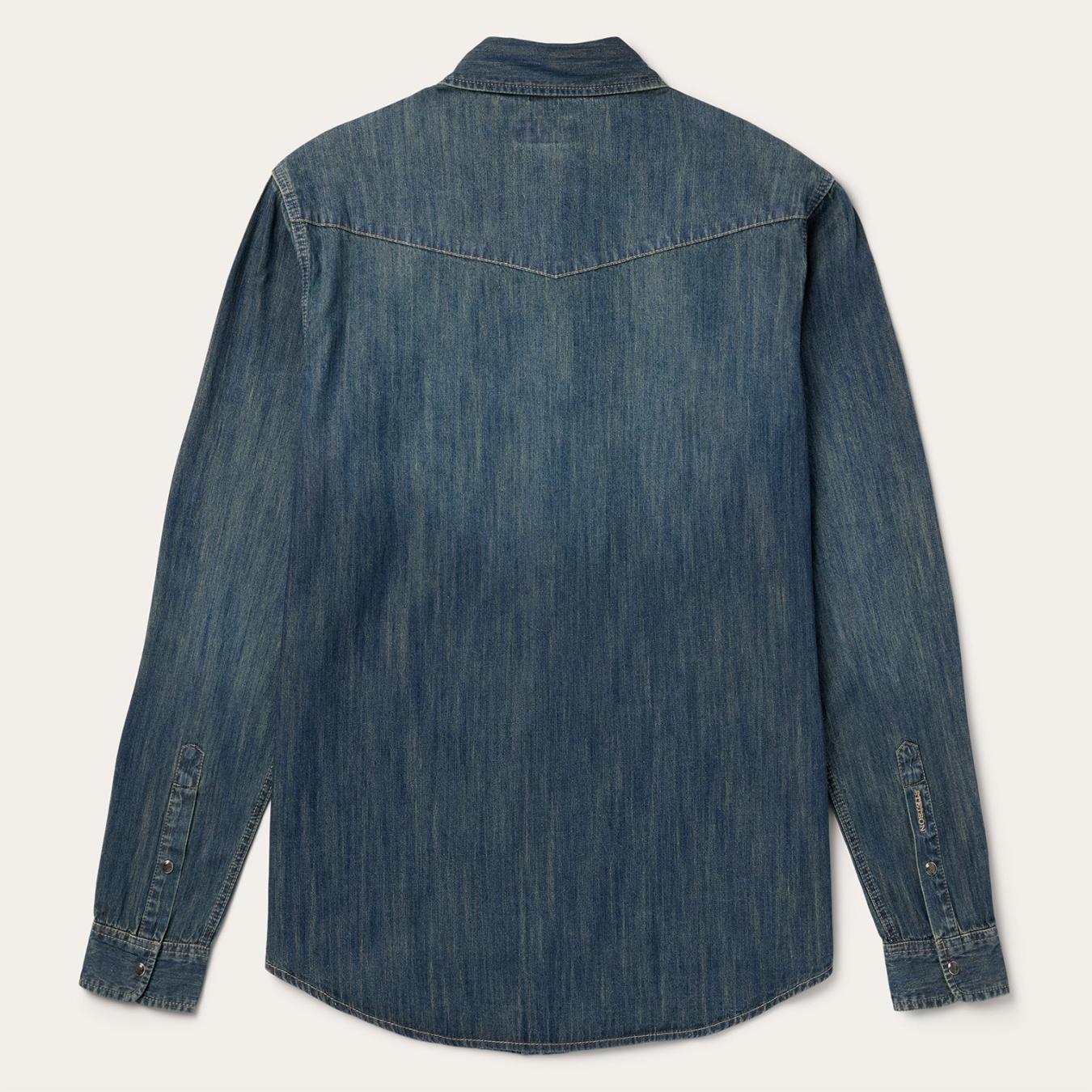 Men Denim Shirts Stetson Dark Denim Western Shirt Blue