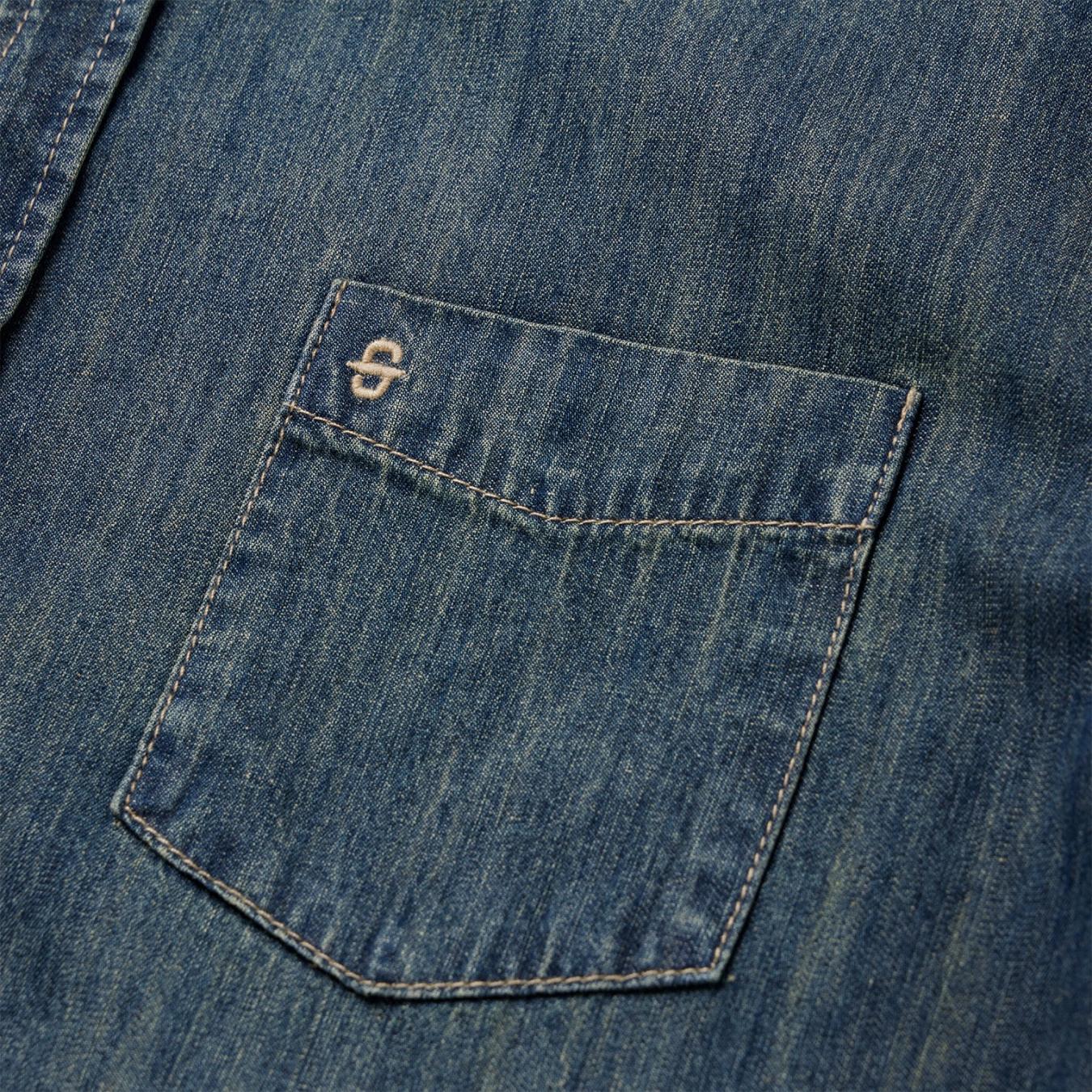 Men Denim Shirts Stetson Dark Denim Western Shirt Blue