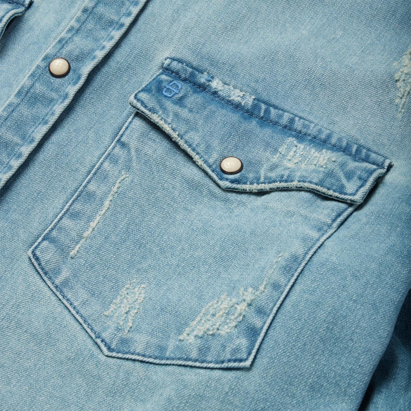 Men Denim Shirts Stetson Distressed Denim Western Shirt Blue