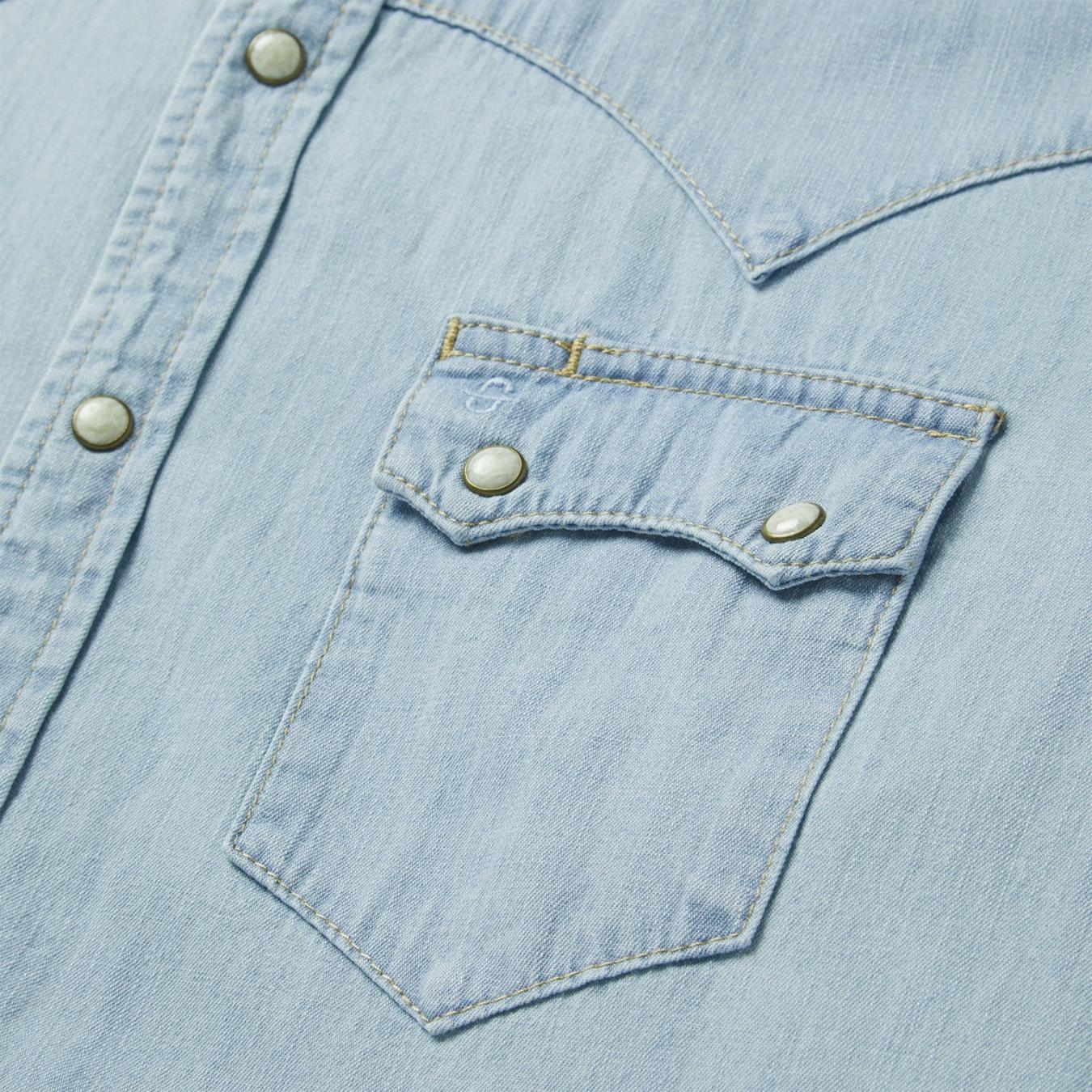Men Denim Shirts Stetson Light Blue Denim Western Shirt Blue