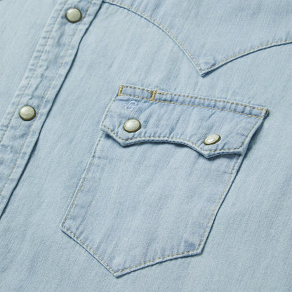 Men Denim Shirts Stetson Light Blue Denim Western Shirt Blue