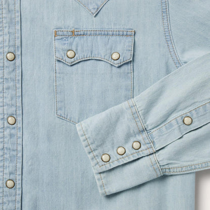 Men Denim Shirts Stetson Light Blue Denim Western Shirt Blue