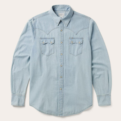 Men Denim Shirts Stetson Light Blue Denim Western Shirt Blue