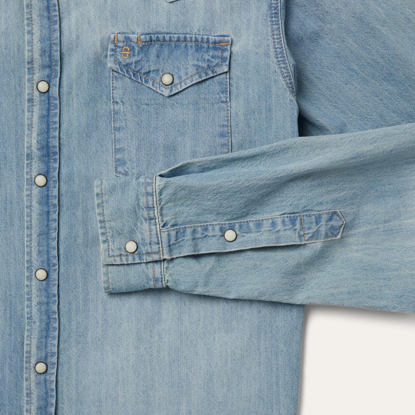 Men Denim Shirts Stetson Long-Sleeved Denim Shirt Blue