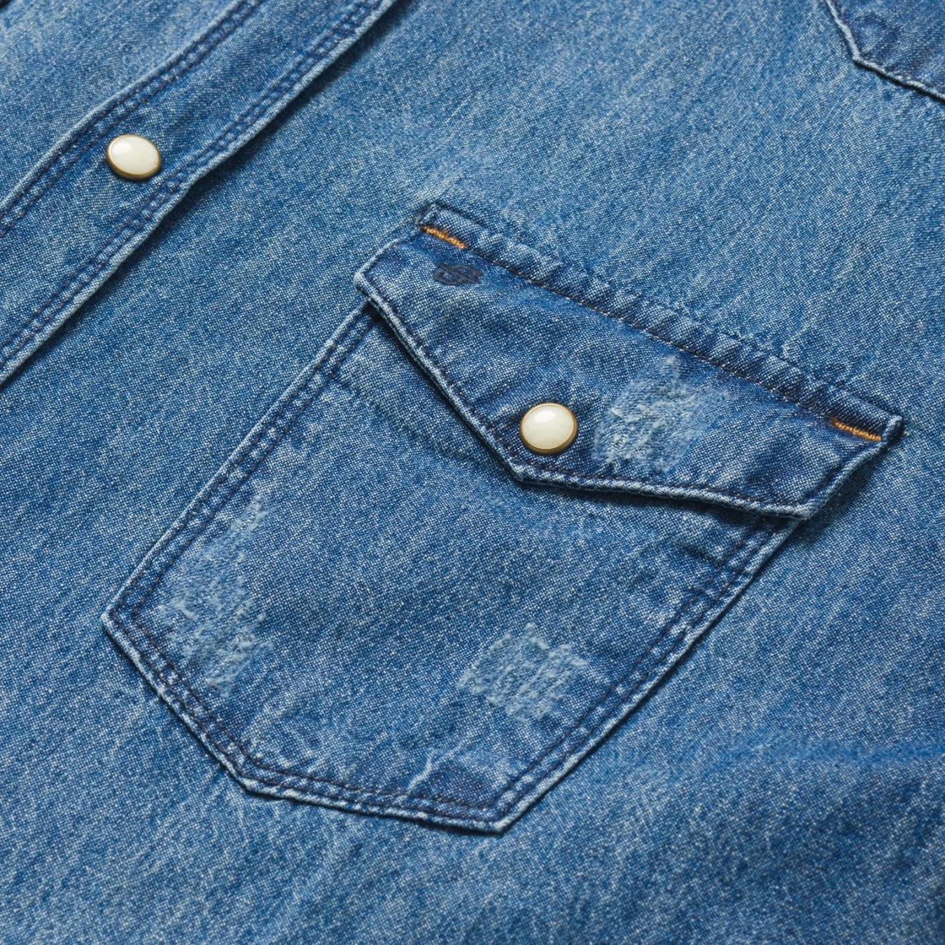 Men Denim Shirts Stetson Medium Blue Denim Shirt Blue