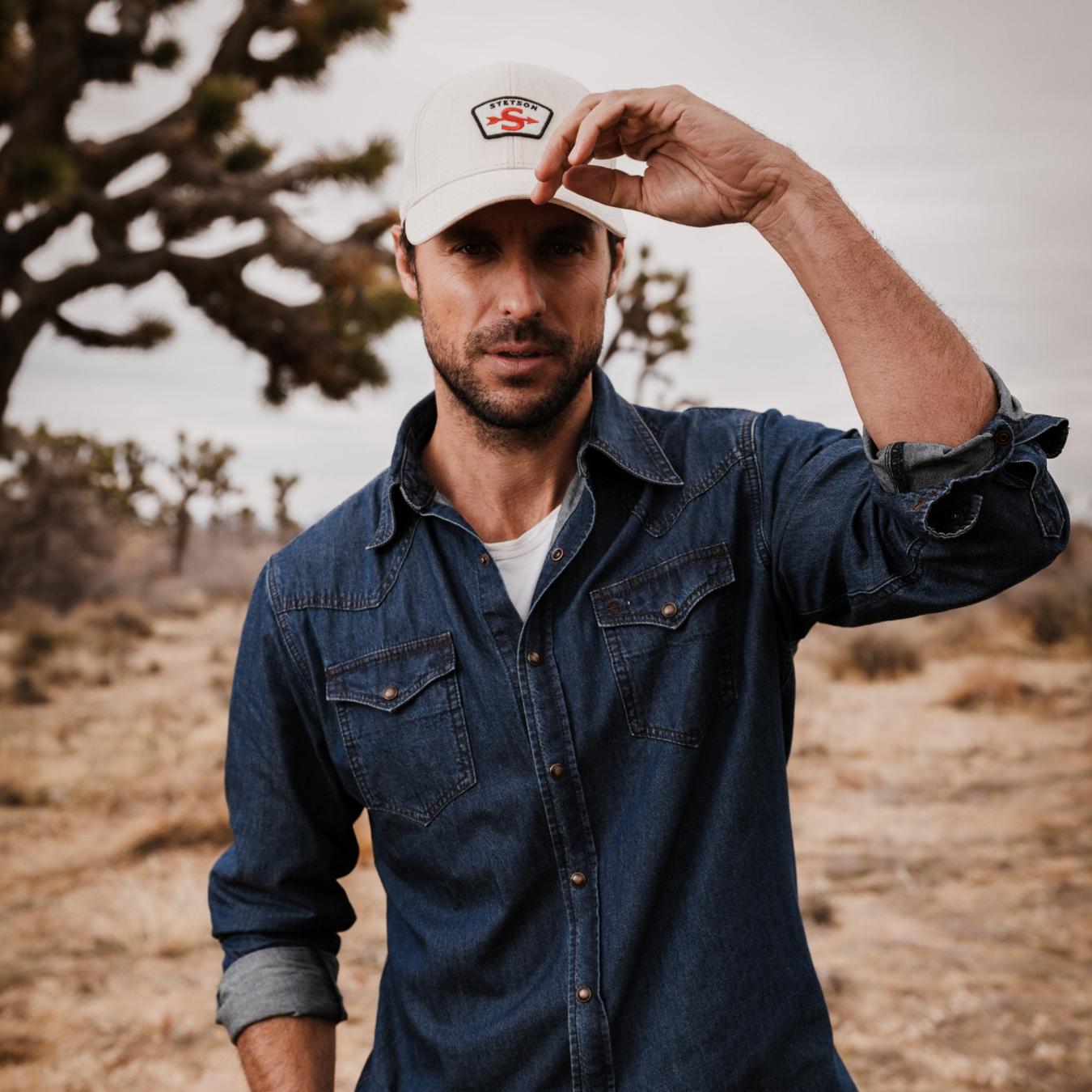 Men Denim Shirts Stetson Modern Denim Western Shirt Blue