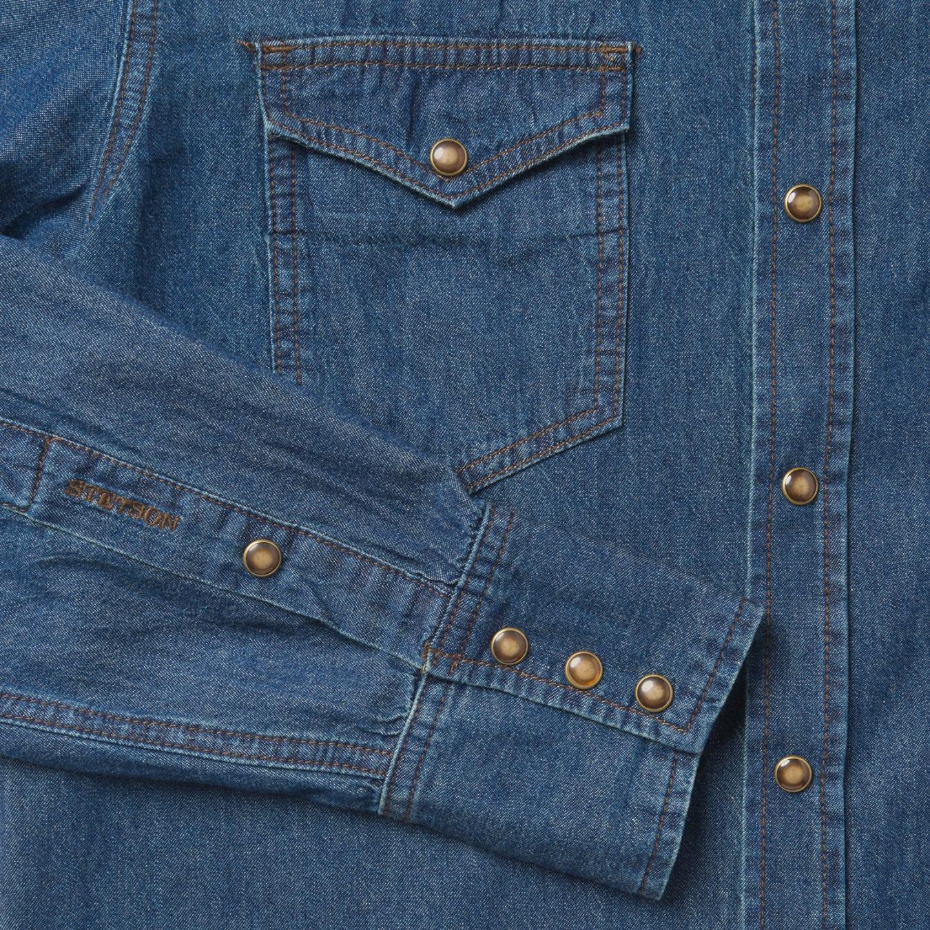 Men Denim Shirts Stetson Modern Denim Western Shirt Blue
