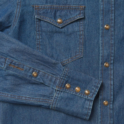 Men Denim Shirts Stetson Modern Denim Western Shirt Blue