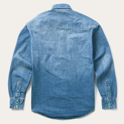Men Denim Shirts Stetson Turquoise Snap Western Denim Shirt Blue