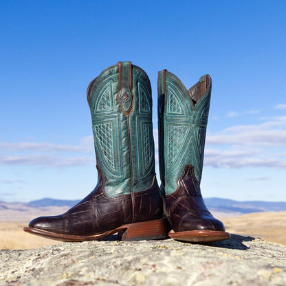 Men Exotics Stetson Big Horn Tobacco Alligator Cowboy Boot Brown