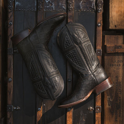Men Exotics Stetson Black Falls Alligator Cowboy Boot Black