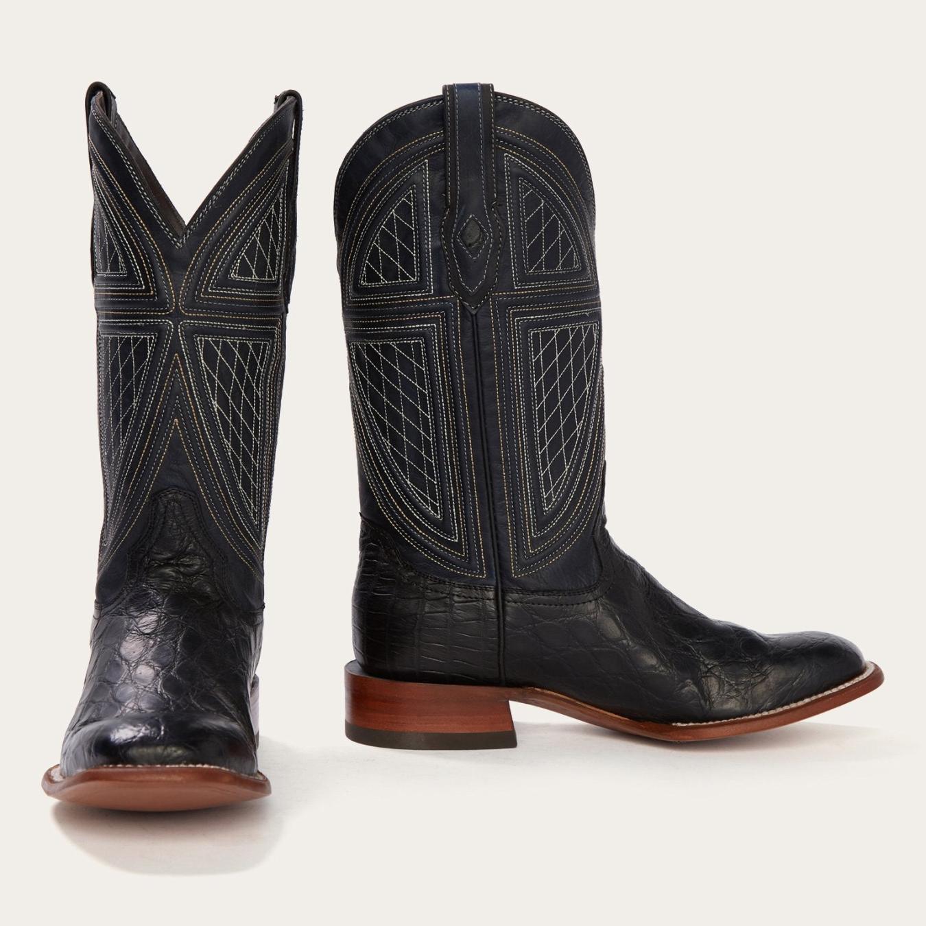 Men Exotics Stetson Black Falls Alligator Cowboy Boot Black