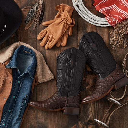 Men Exotics Stetson Kaycee Brown Caiman Belly Cowboy Boot Brown