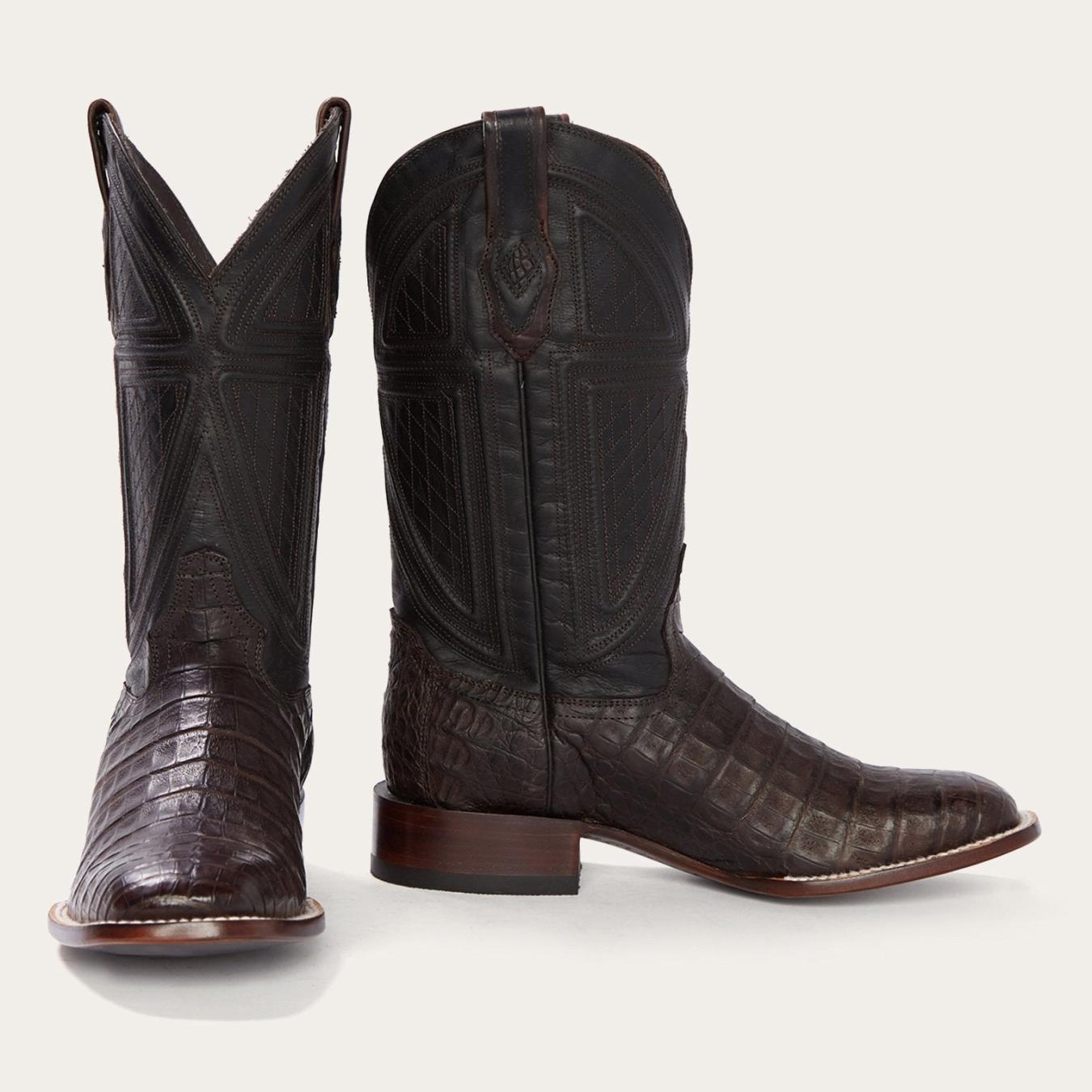 Men Exotics Stetson Kaycee Brown Caiman Belly Cowboy Boot Brown