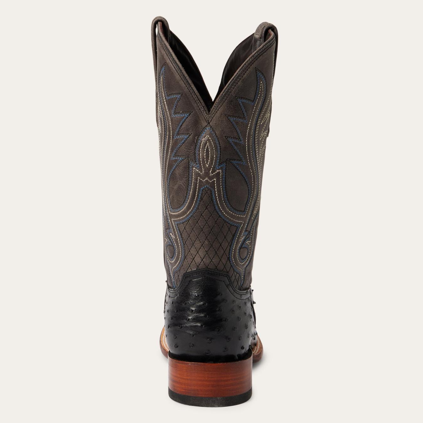 Men Exotics Stetson Ozzy Ostrich Boot Black