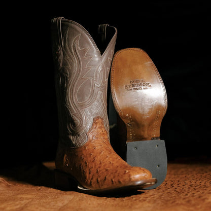 Men Exotics Stetson Ozzy Ostrich Boot Brown