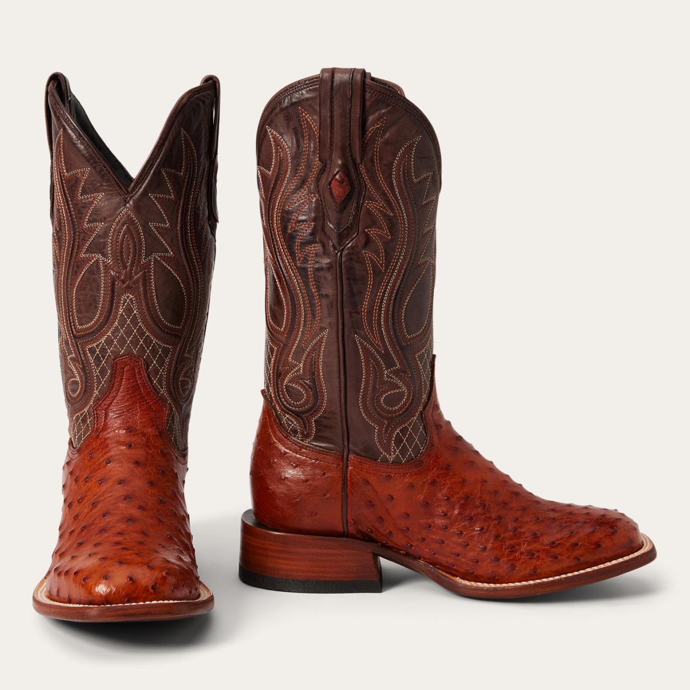 Men Exotics Stetson Ozzy Ostrich Boot Brown