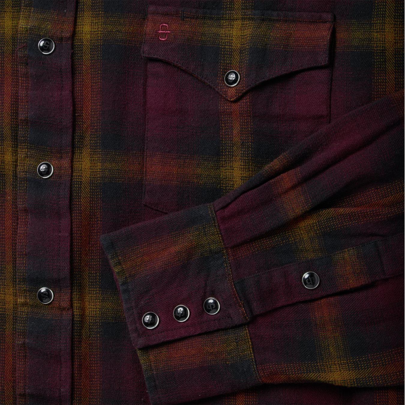 Men Flannel Shirts Stetson Black Wine Plaid Flannel Western Shirt Wine