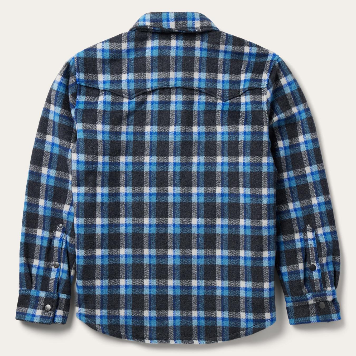 Men Flannel Shirts Stetson Blue Plaid Quilted Shirt Jacket Blue