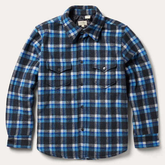 Men Flannel Shirts Stetson Blue Plaid Quilted Shirt Jacket Blue