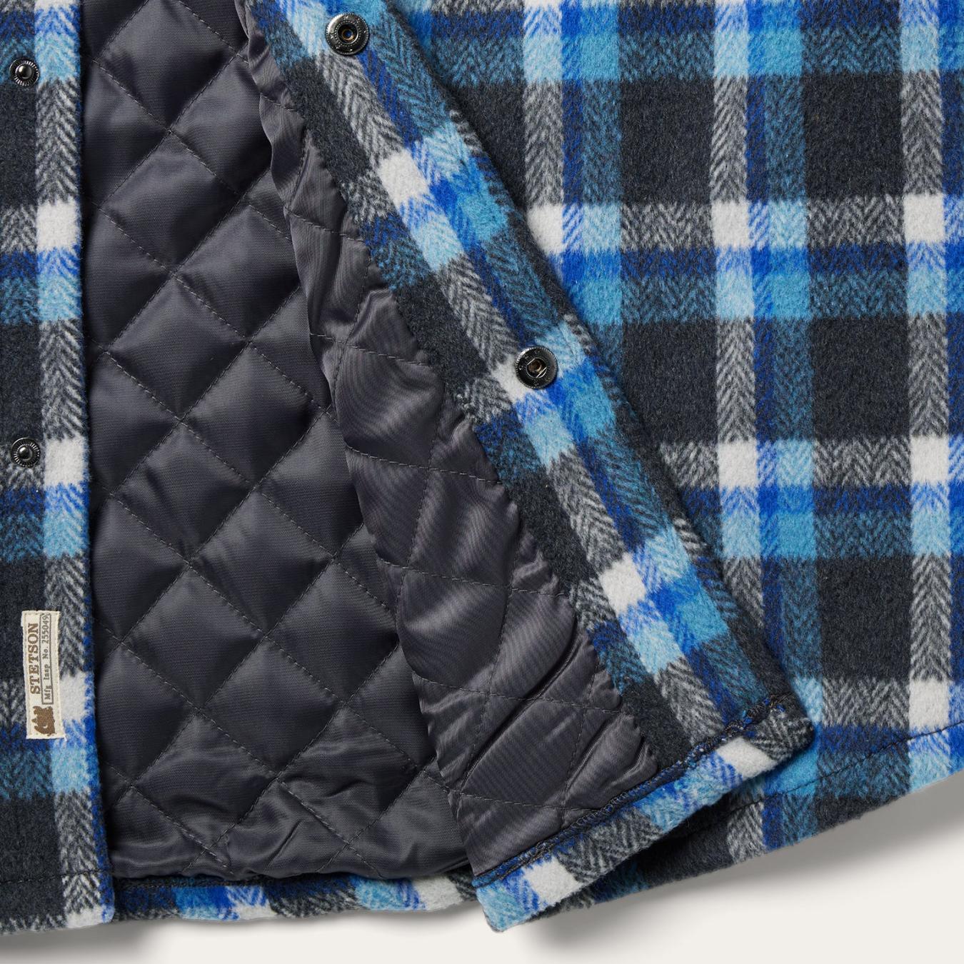 Men Flannel Shirts Stetson Blue Plaid Quilted Shirt Jacket Blue