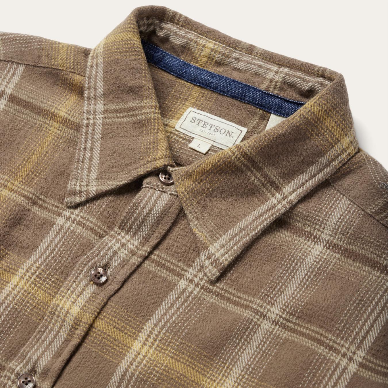Men Flannel Shirts Stetson Brown Flannel Button-Front Shirt Brown