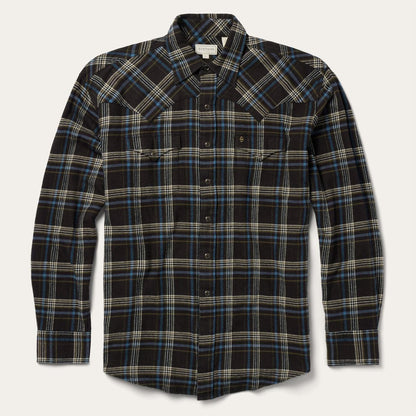 Men Flannel Shirts Stetson Brown Plaid Flannel Western Shirt Brown