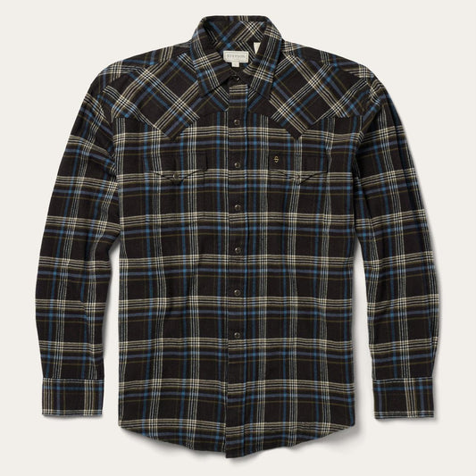 Men Flannel Shirts Stetson Brown Plaid Flannel Western Shirt Brown