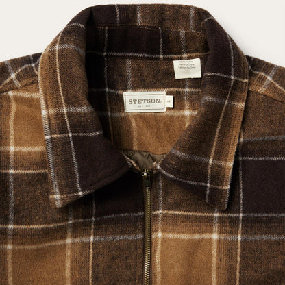 Men Flannel Shirts Stetson Brown Plaid Western Coat Brown