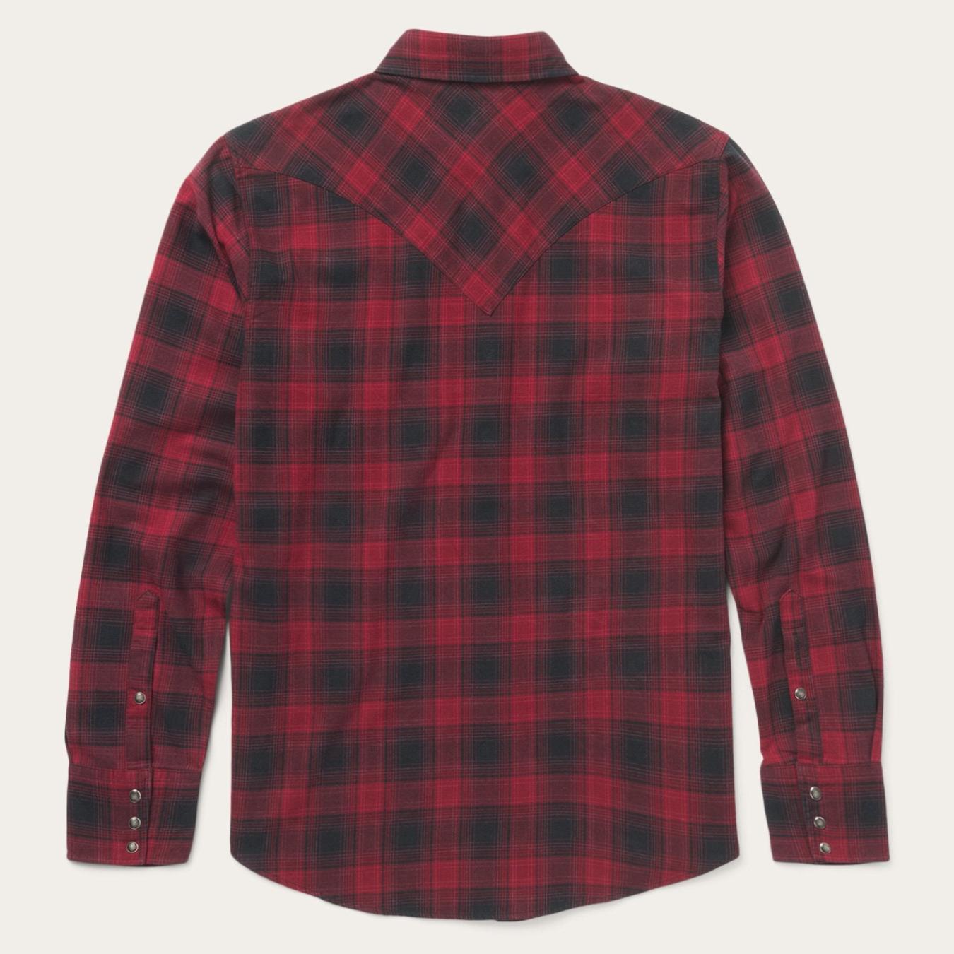 Men Flannel Shirts Stetson Brushed Twill Plaid Shirt Black