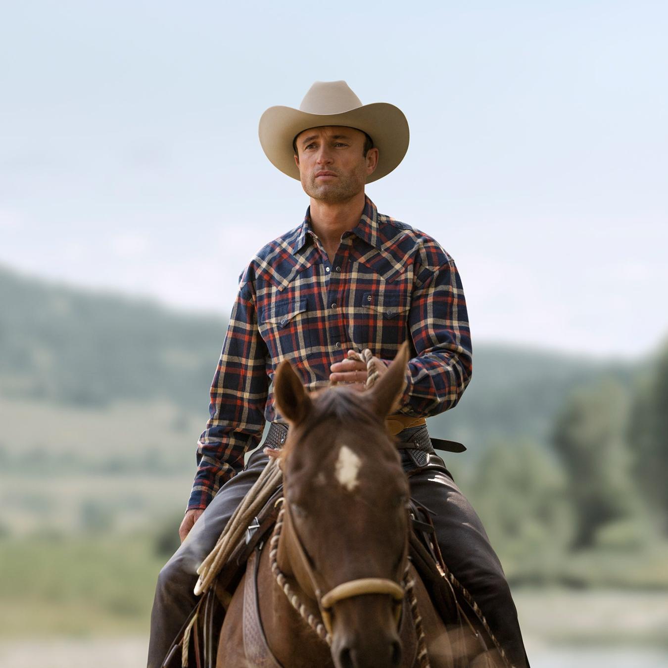 Men Flannel Shirts Stetson Brushed Twill Plaid Shirt Blue