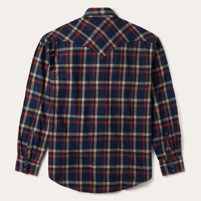 Men Flannel Shirts Stetson Brushed Twill Plaid Shirt Blue
