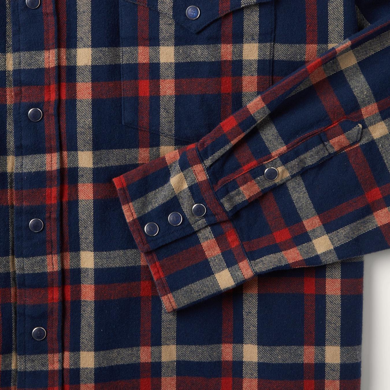 Men Flannel Shirts Stetson Brushed Twill Plaid Shirt Blue