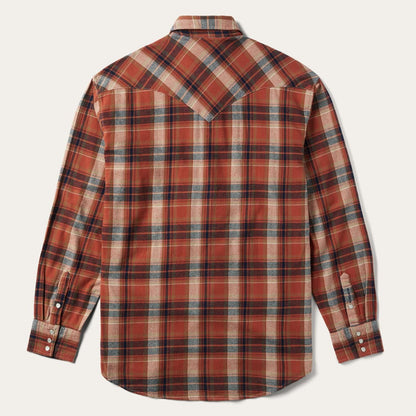 Men Flannel Shirts Stetson Brushed Twill Plaid Shirt Orange