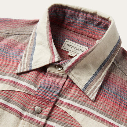 Men Flannel Shirts Stetson Brushed Twill Striped Shirt Red