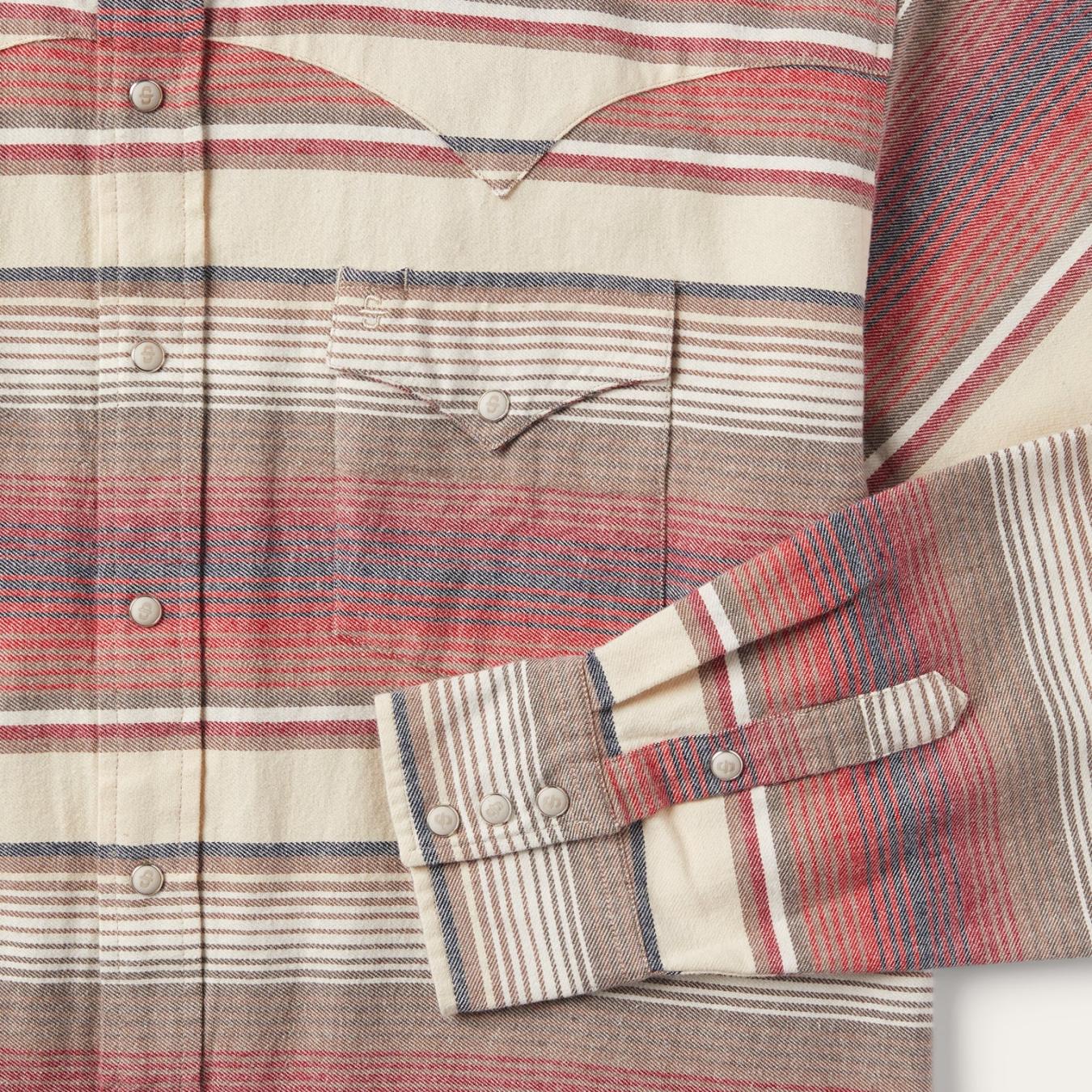 Men Flannel Shirts Stetson Brushed Twill Striped Shirt Red