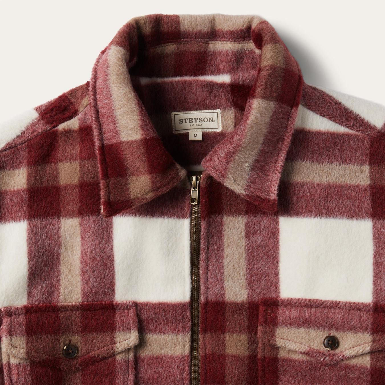 Men Flannel Shirts Stetson Plaid Lined Jac-Shirt Red