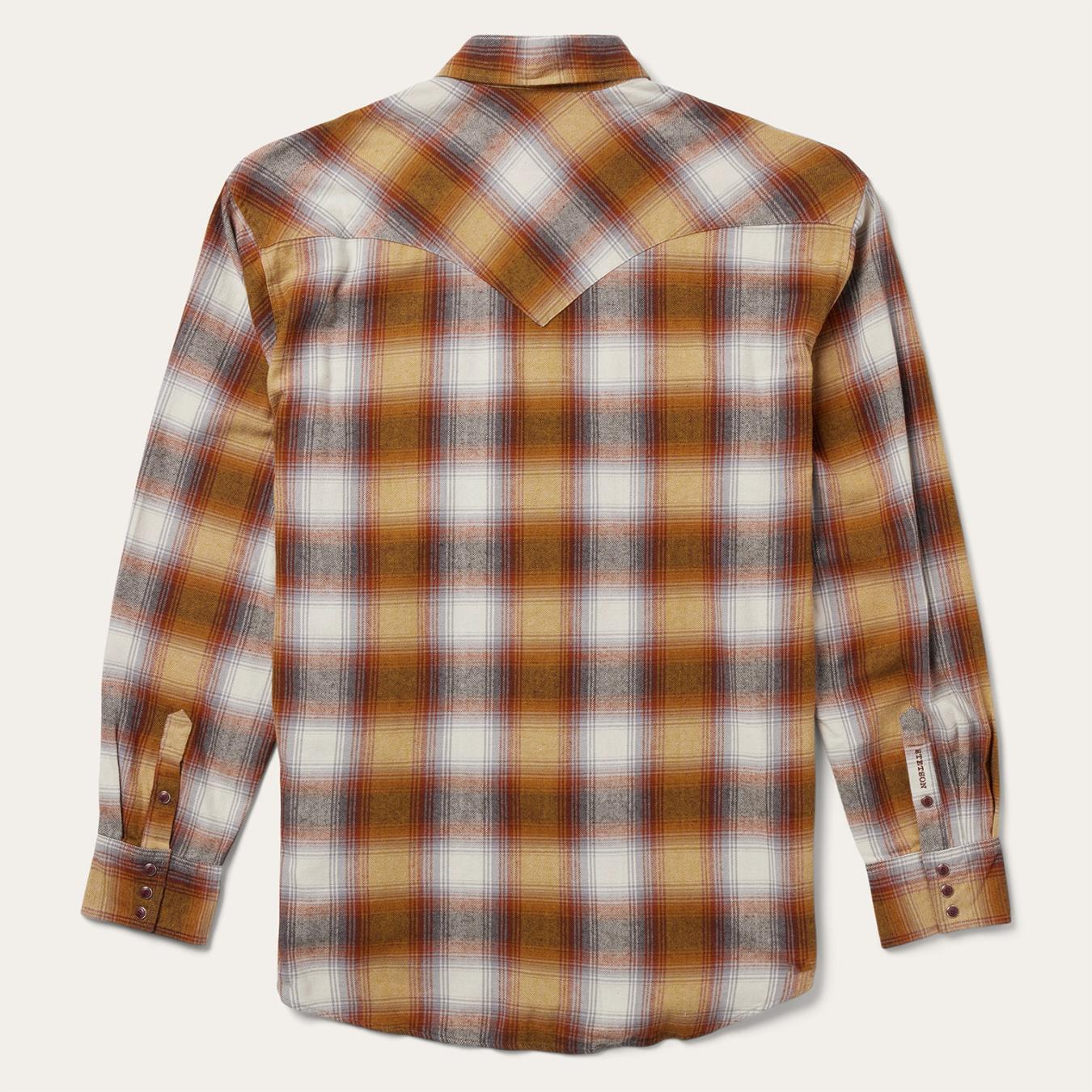Men Flannel Shirts Stetson Rust Plaid Flannel Western Shirt Brown