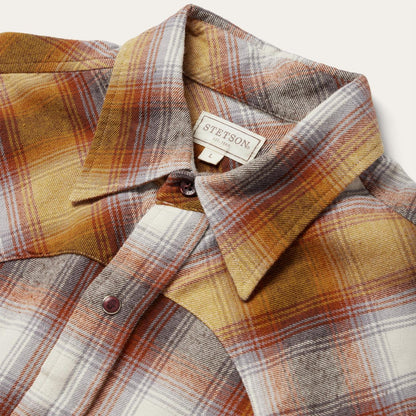 Men Flannel Shirts Stetson Rust Plaid Flannel Western Shirt Brown
