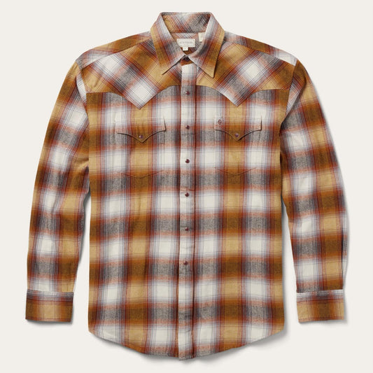 Men Flannel Shirts Stetson Rust Plaid Flannel Western Shirt Brown