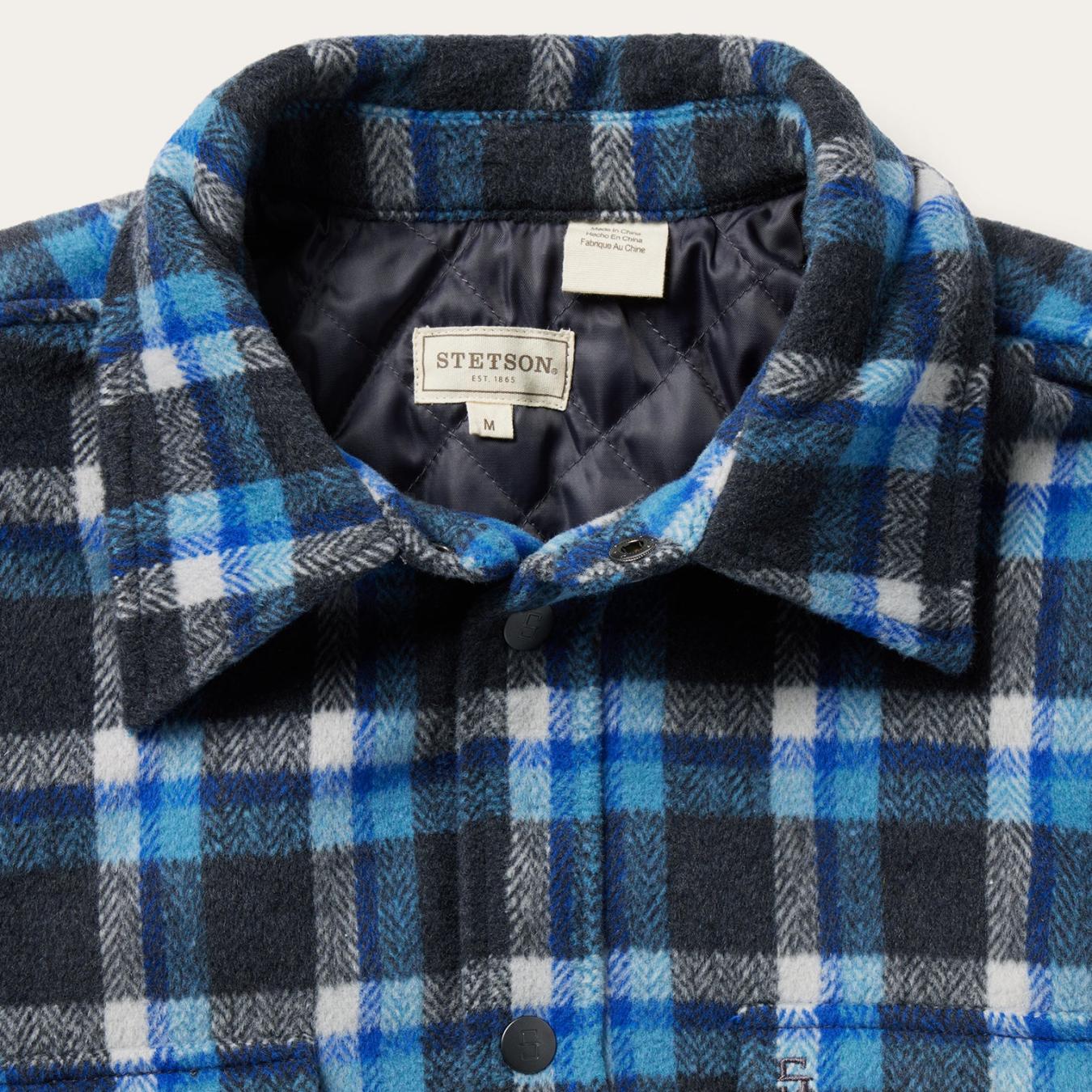 Men Jackets Stetson Blue Plaid Quilted Shirt Jacket Blue