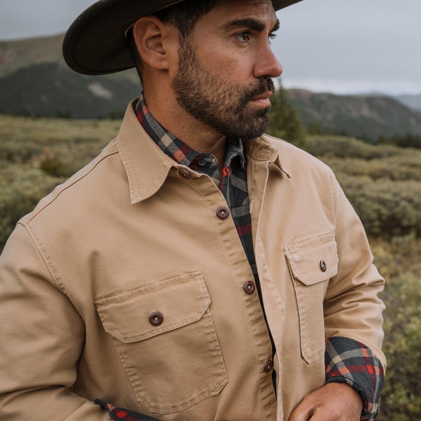 Men Jackets Stetson Camel Stretch Canvas Shirt Jacket Brown